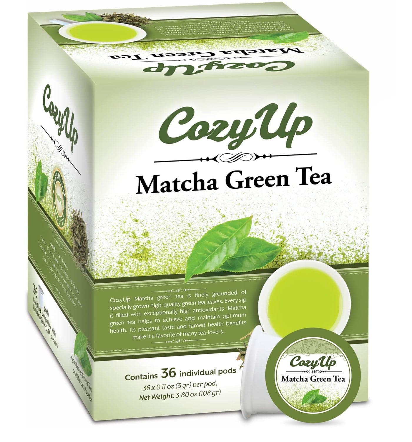 Cozy Up 36-Count Matcha Green Tea Pods Compatible with Keurig K-Cup Brewers