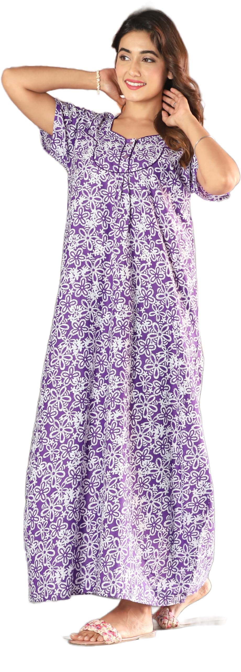 G4Girl Women's Pure Cotton Regular Rajasthani Nighty Rajasthani Gown Jaipuri Nighty Jaipuri Gown Maxi Gown (Purple)