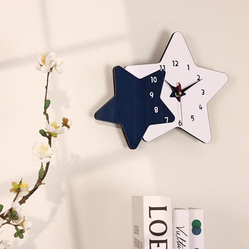 De'rons Decorative Silent Non-Ticking Cartoon Wall Clock for Kids Room Bedrooms Classrooms Playrooms Nursery School Wall Decor Washable Without Glass Clocks for Child Room Décor 26 x 35 Cm (Star)