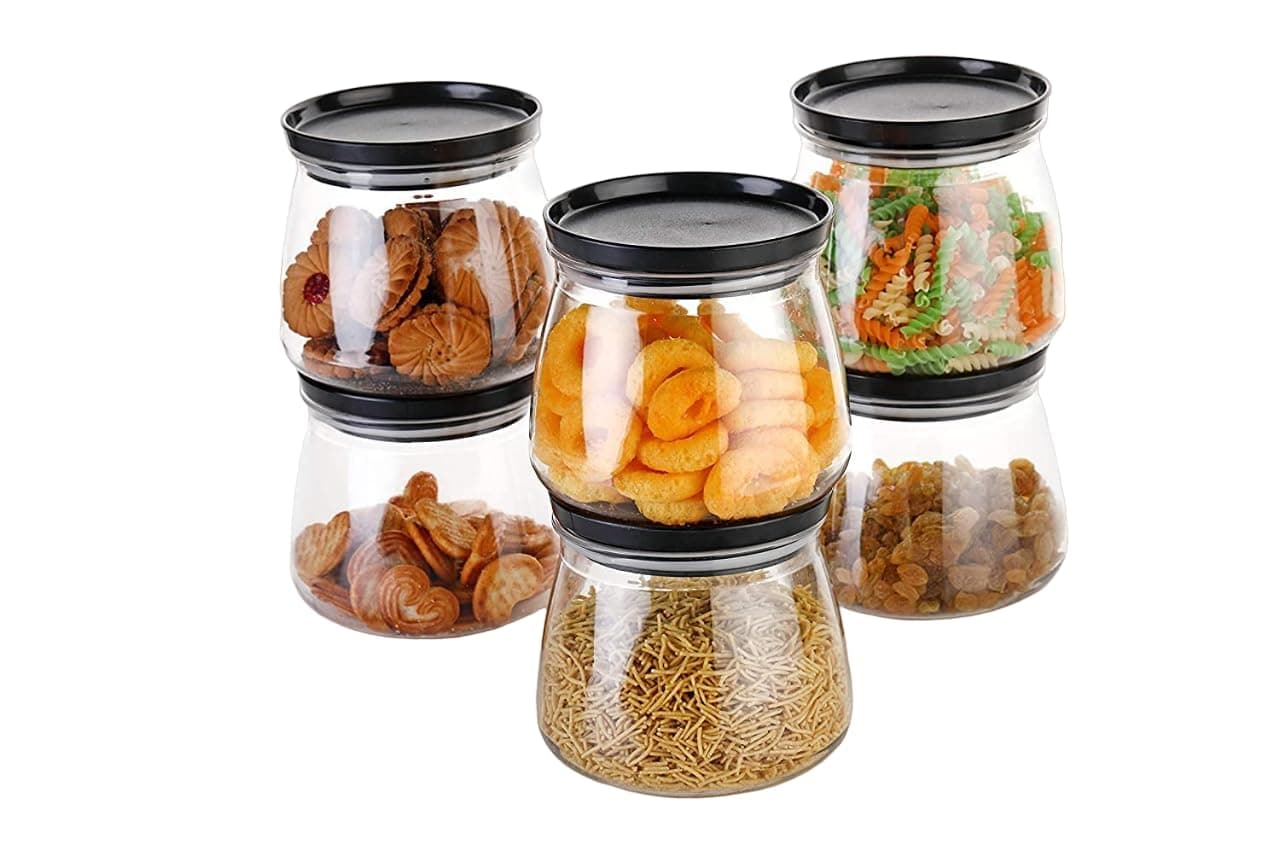 Twara Enterprises Set of 6 Airtight Transparent Plastic Kitchen Jar Containers with Lids - 900ml