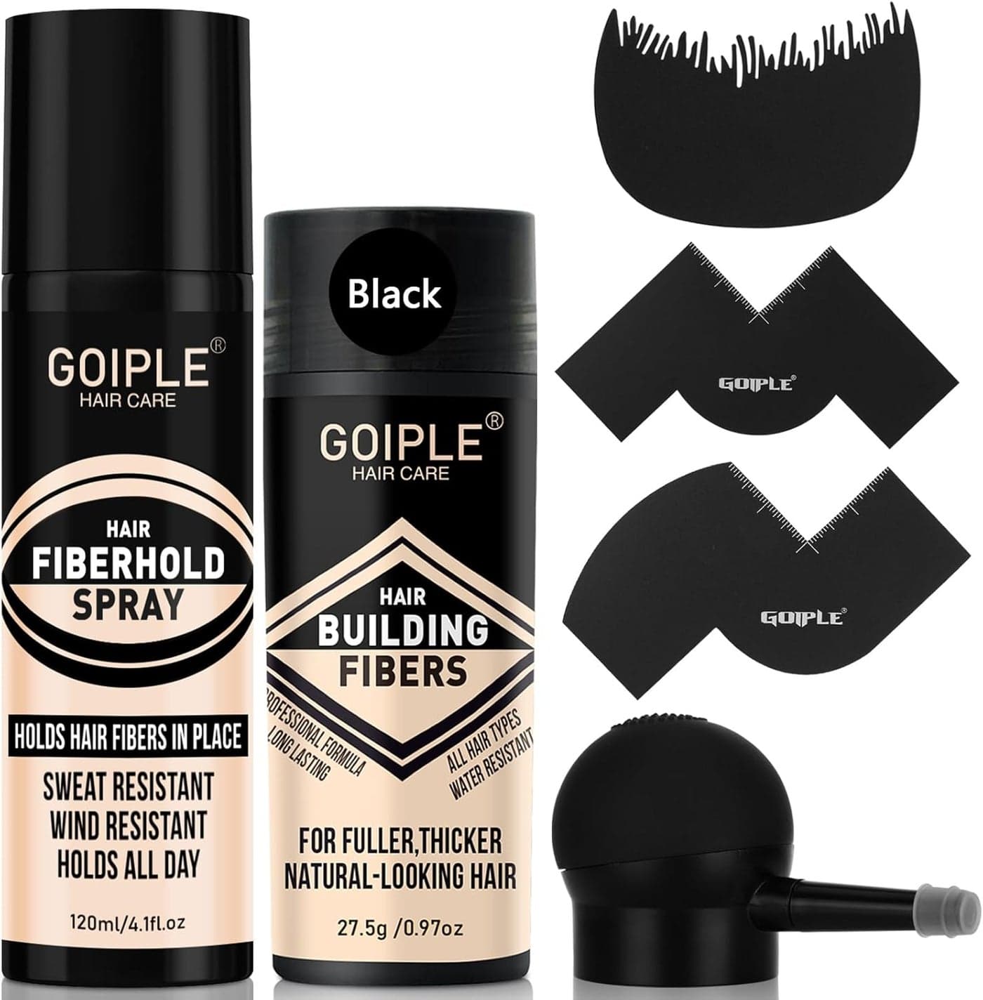 Hair Thickening FibersPump Applicator Set Professional Hair Styling Set Hair Fibers Barber Enhancement Spray for Mens HairBeard Hairline Enhancer Volumizing Spray Barber Enhancement CardBlack