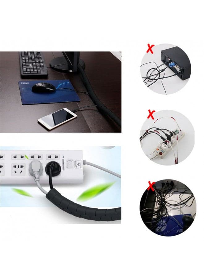 Black Computer Cable Management Wire Cover Electrical Cord Hider Solutions 2 PCS, VIWIEU Tangle Sprial Cable Tube with 4 Adhesive Cable Clips for TV Laptop Floor Home & Office
