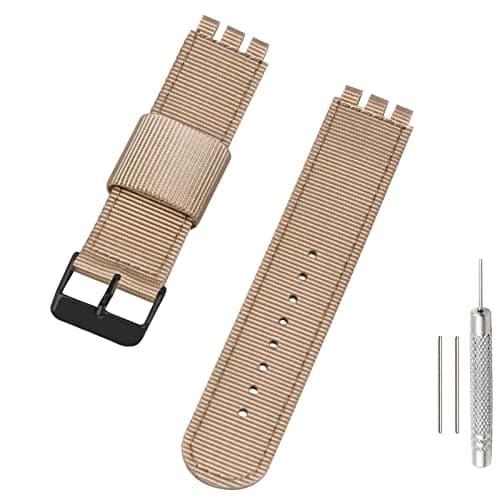 Lijinlan Replacement Nylon Watch Band for Swatch 17mm 19mm 20mm, Soft Woven Nylon Sport Stylish Strap for Swatch Watch Series Accessories (20mm Lug, Kahki)