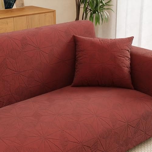 Lukzer 3 Seater Pastel Deep Maroon Starlight Sofa Cover | 240 GSM Universal Stretch Fit Jacquard Fabric Couch Protector | Fully Covered Anti Slip & Washable Sofa Cover | (180-230cm/SC-145-03)