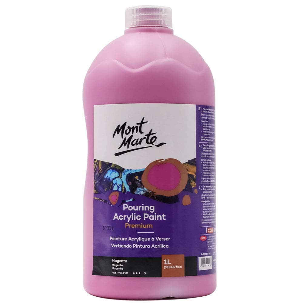 Mont Marte Premium Pouring Acrylic Paint 1L 338oz Magenta PreMixed Acrylic Paint Suitable for a Variety of Surfaces Including Stretched Canvas Wood MDF and Air Drying Clay