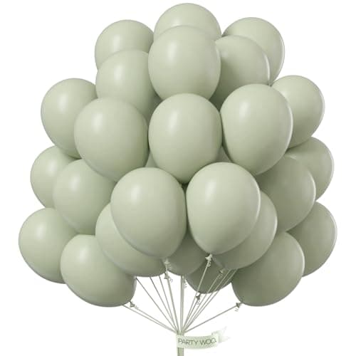 PartyWoo Sage Green Balloons 50pcs 12 Inch Boho Dusty Olive Green Latex Balloons for Birthday Baby Shower Graduation Engagement Wedding Dinosaur Jungle Golf Football Theme Party Decorations GreenF32