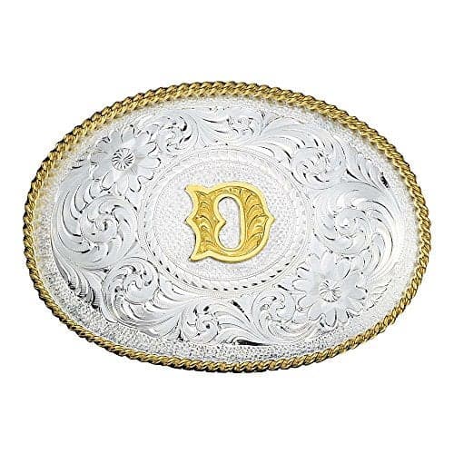 Montana Silversmiths Initial Silver Engraved Gold Trim Western Belt Buckle (D)