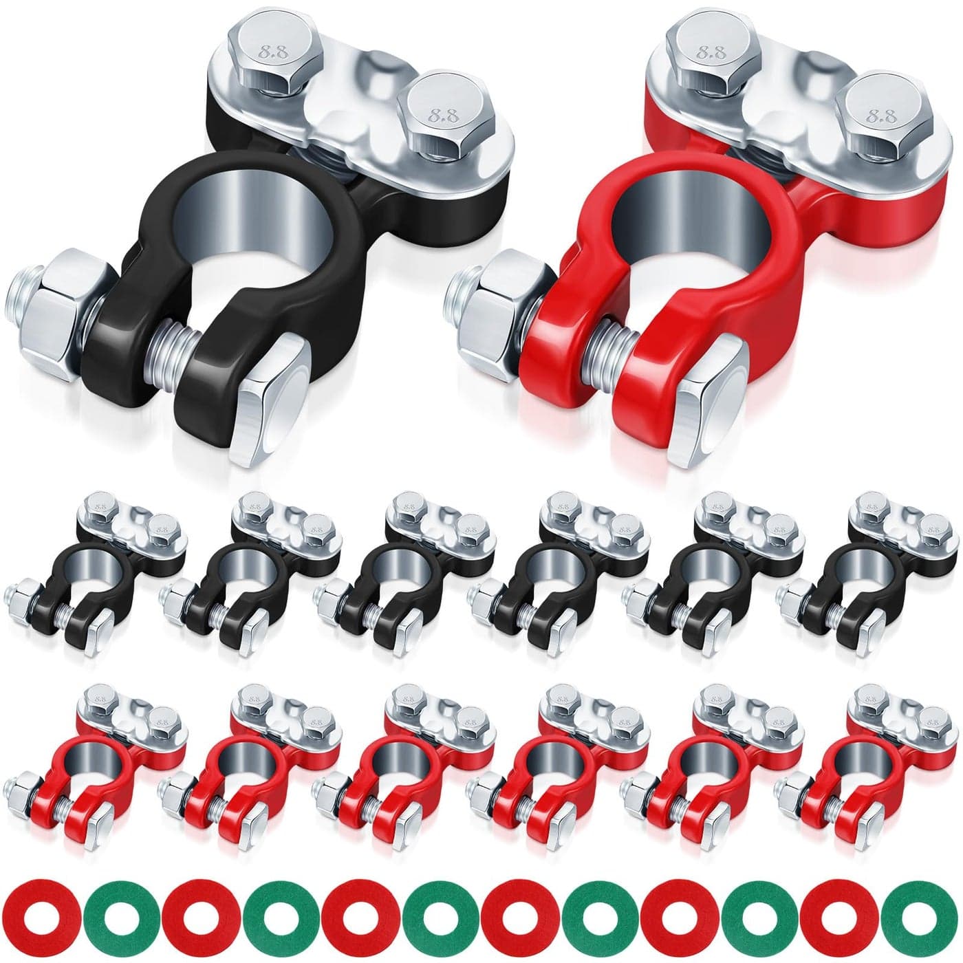 Frienda 12 Pieces Car Battery Terminals Connectors Zinc Plated Top Post Anti Corrosion Washers Replacement Clamps Battery Cable Terminal for Marine Boat RV Vehicles