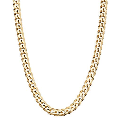 Miabella Italian 18K Gold Plated 925 Sterling Silver 5mm Diamond-Cut Cuban Link Curb Chain Necklace for Women Men, Made in Italy (18 Inches)