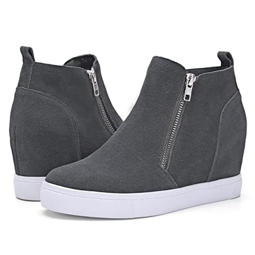 Athlefit Women's Hidden Wedge Sneakers Wedgie Sneakers Booties with Zipper Size 7.5 Grey