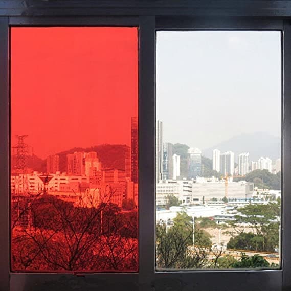 HAPPYMATES Window Privacy Film One Way Mirror Effect Window Film, Sun Blocking Anti UV Window Heat Control Film Self-Adhesive Window Tint for Home Office, (20 X 40 Inch, RED-ONE Way)