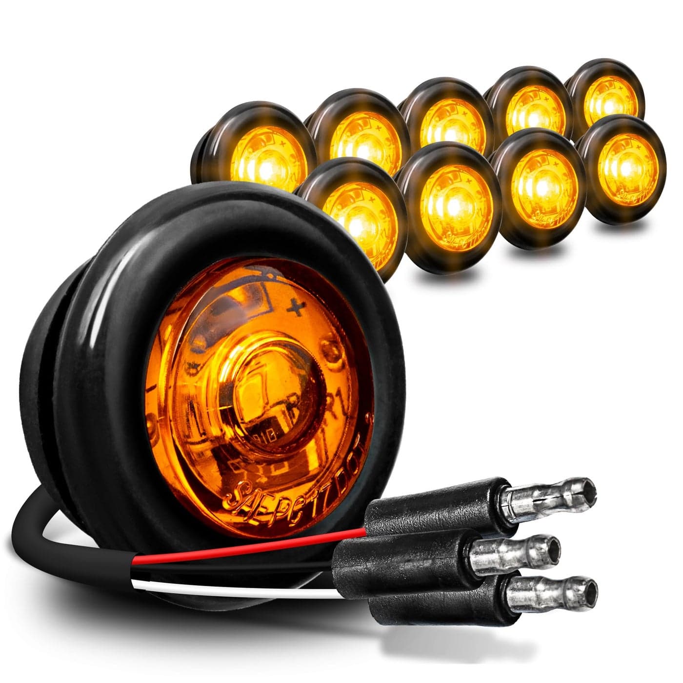 TRUE MODS 10pc 34 Inch Round Amber Trailer 12V LED Marker Light 3 WireDRL Turn Signal DOT FMVSS 108 SAE P2PC SemiSpherical Output IP67 Waterproof Small Marker Lights for Trailer Truck