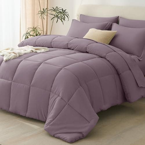 CozyLux King Size Comforter Set Dusty Purple - 7 Pieces Bed in a Bag King, Okeo-Tex Certifited Bedding Set, All Season Soft Bed Set with Down Alternative Comforter, Sheets, Pillowcases & Pillow Shams