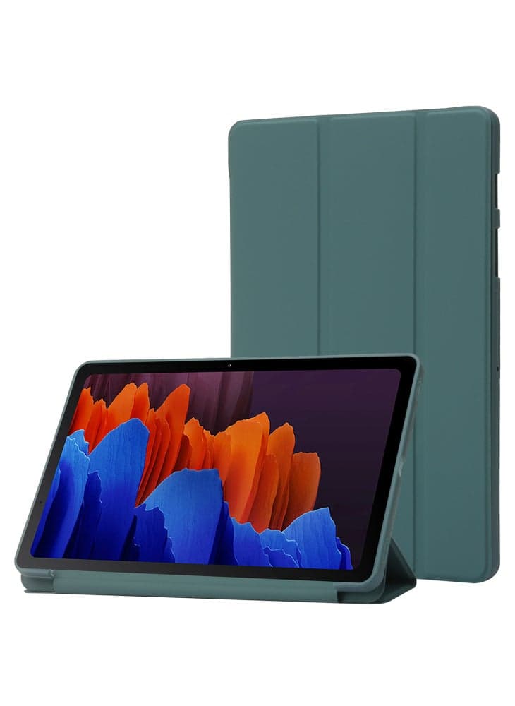 For Samsung Galaxy Tab S9 Case Anti-Scratch PU+ Silicone Tri-fold Stand Tablet Cover - Blackish Green