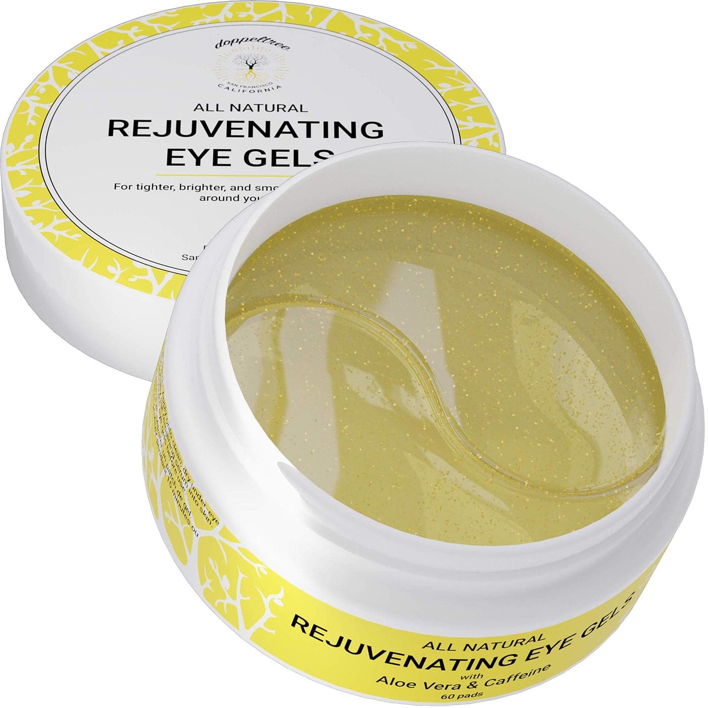 Doppeltree All Natural Caffeine Under Eye Patches Hydrogel Masks 60 Pads Anti Aging Treatment for Crow Feet Puffiness Wrinkles Dark Circles Formulated in San Francisco