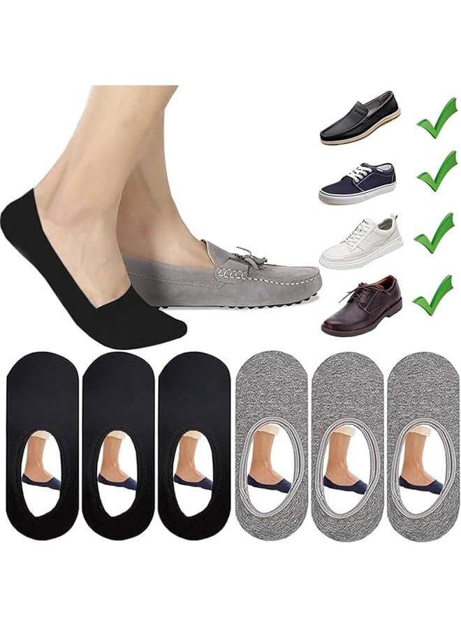 6 Pairs Mens No Show Socks Non Slip Thin No See Invisible Boat Liner Loafer Sock,Comfort Breathable Socks,3 Black,3 Grey