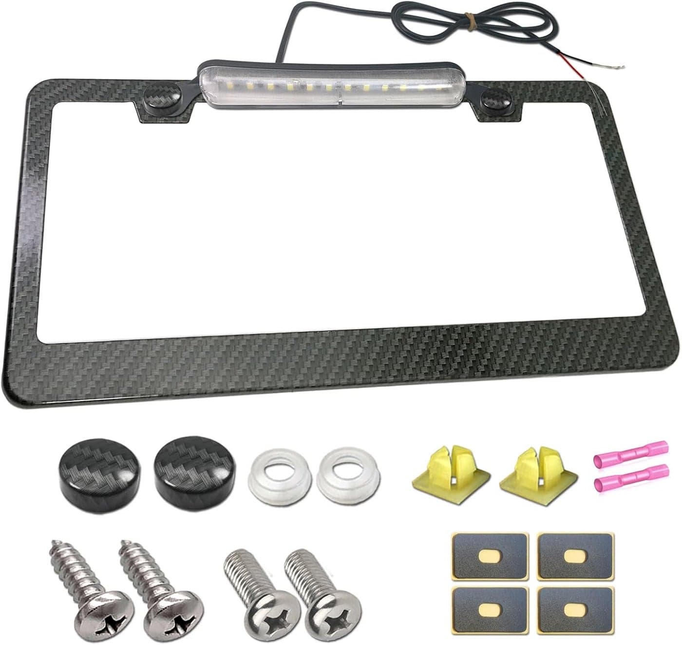 AOOTF License Plate Frame with Light Bar Assembly - Carbon Fiber Style Holder for Trucks, SUVs, and Trailers