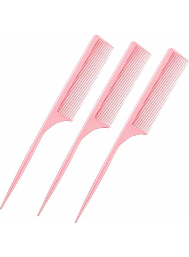 3 Pack Carbon Fiber Rat Tail Styling Comb, Heat Resistant Anti Static Teasing for Back Combing Root Teasing Adding Volume Evening Styling(Pink)