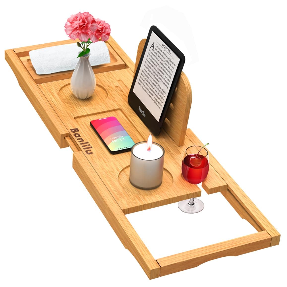 Premium Bamboo Bathtub Tray Caddy - Bath Tray - Bath Tub Tray Table for Bathtub - Bath Caddy Tray for Bathtub, Expandable Size, Fits Most Bath Tubs