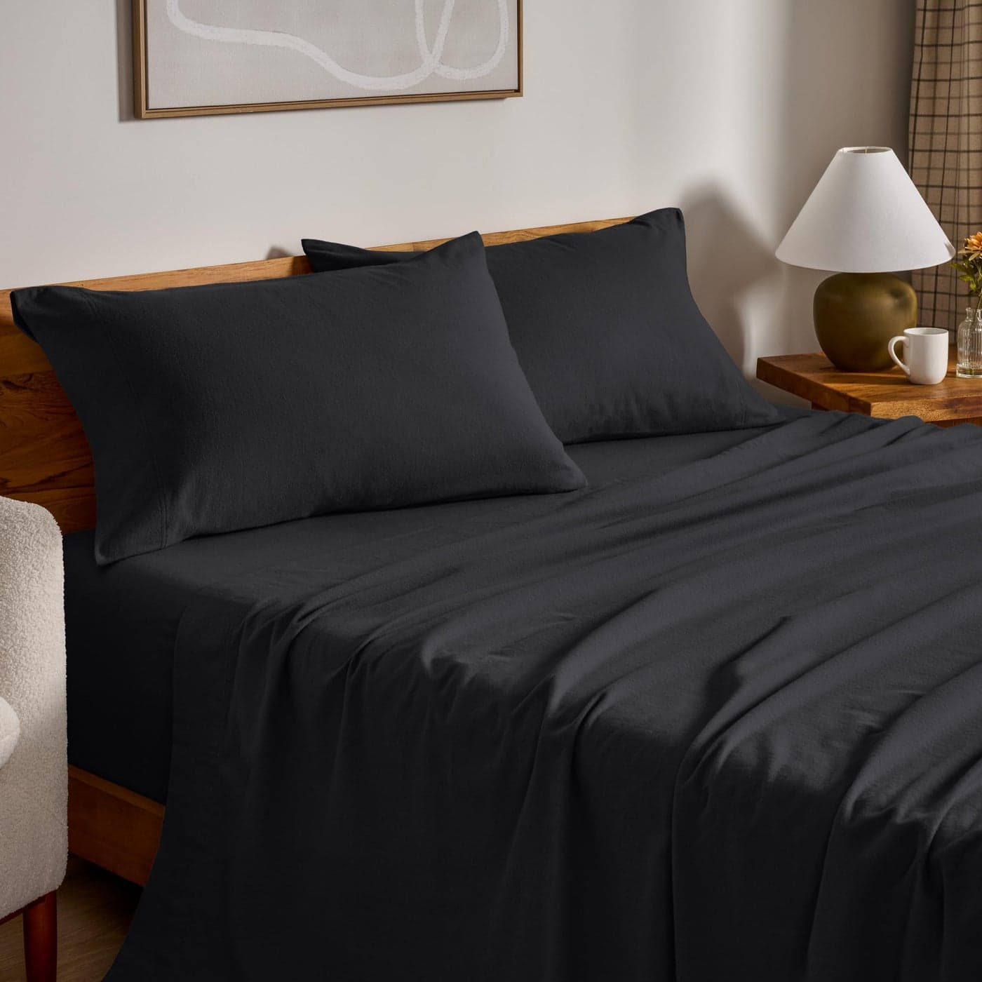 Bare Home Flannel Sheet Set 100 Cotton Velvety Soft Heavyweight Double Brushed Flannel Deep Pocket Queen Black