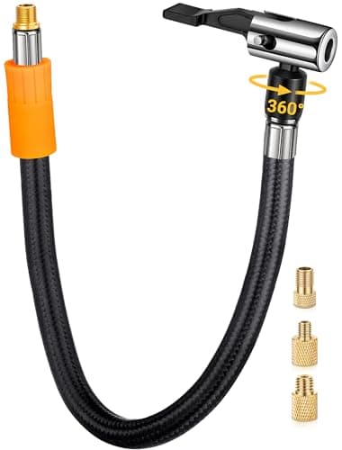 LUMITECO Tire Inflator Hose Adapter with 360Degree Swivel Tire Air Chuck 11 Inch Lock On Air Hose with Rotating Nozzle Converting Nuts Schrader Valve Adapter for Tire Pump Connect Air Compressor