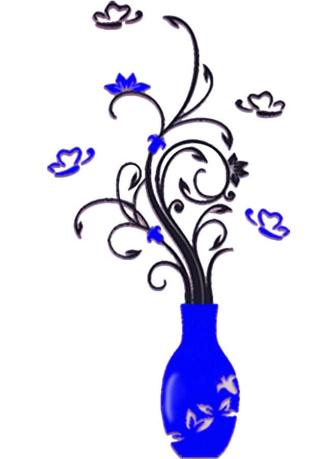 3D DIY Acrylic Flower Vase Pattern Wall Sticker Dark Blue/Black