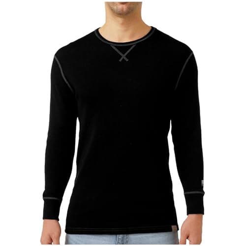 MERIWOOL Mens Base Layer 100% Merino Wool Heavyweight 400g Thermal Shirt for Men Black