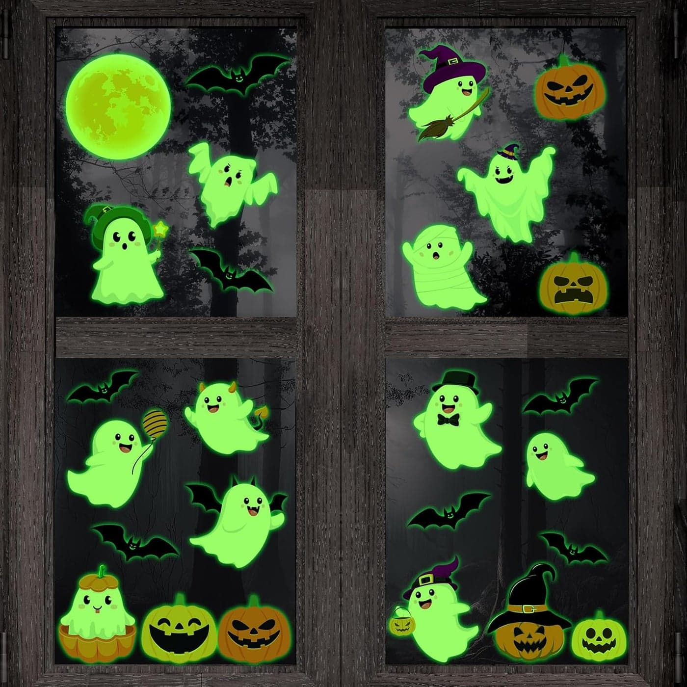 Containlol 26 Pcs Glow in The Dark Halloween Window Clings Large Pumpkin Ghost Luminous Decals Removable Cute Halloween Theme Stickers for Kitchen Home Glass Mirror Decorations