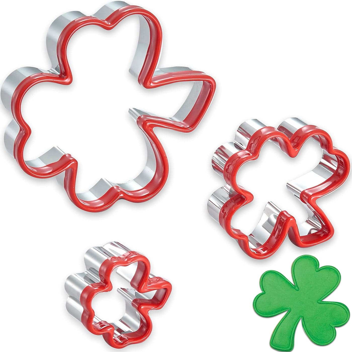 3 Pcs Clover Cookie Cutter Set 41 3 18 St Patricks Day Irish Shamrock Cookie Cutters Holiday Stainless Steel Cookie Cutters Coated with Soft PVC for Protection