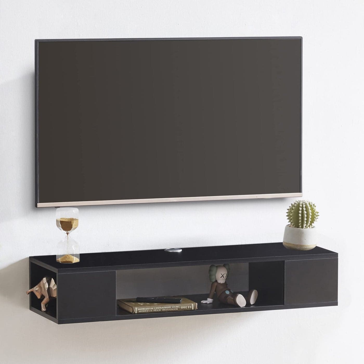 GHC Floating TV Stand Wall Mounted Entertainment Center and Cabinet Shelf TV Console with StorageMedia Console for DVD Player SpaceSaving Under TV Shelf for Bedroom Living Room Black