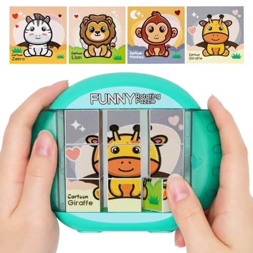 Fullware Rotating Puzzle for Kids 3 4 5 6 7 8 Year Old 4 Puzzles in 1 Toddlers Travel Car Airplane Road Trip Activities Fine Motor Skills Fidget Gift for Boys Girls Ages 3Animals