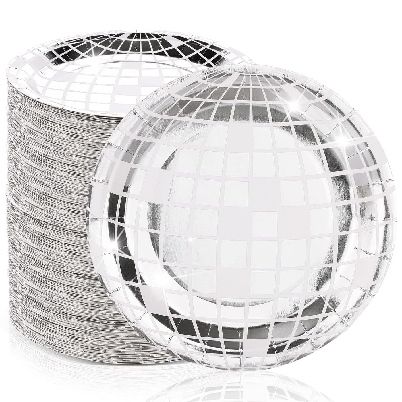 Funtery 100 Pcs Disco Plates 9 Silver Paper Plates 70s Party Decorations Disposable Disco Dessert Dinner dish Dancing Queen Cowgirl Party Decorations for New Years Eve Party Supplies 2025