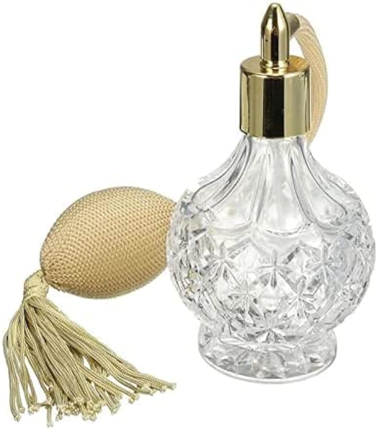 Topxome 100ml Clear Crystal Vintage Style Perfume Bottle Long Spray Tassels Atomizer Pump Refillable Glass Bottles Lady Makeup Tool (Gold)