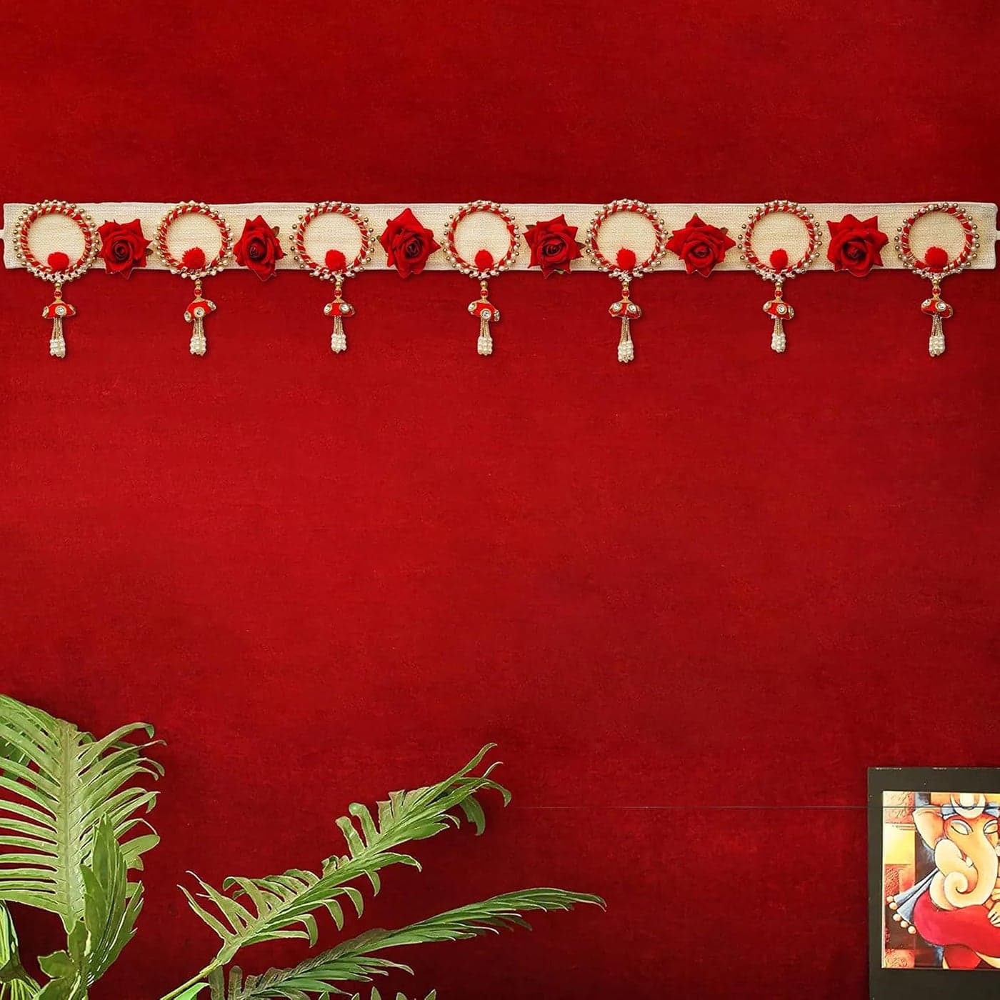 KamlaArt Premium Handmade Jute and Rose Flower Wall HangingBandarwal Handmade Door Hanging Toran for Diwali DecorBandarwalWall Hanging 41 Inches