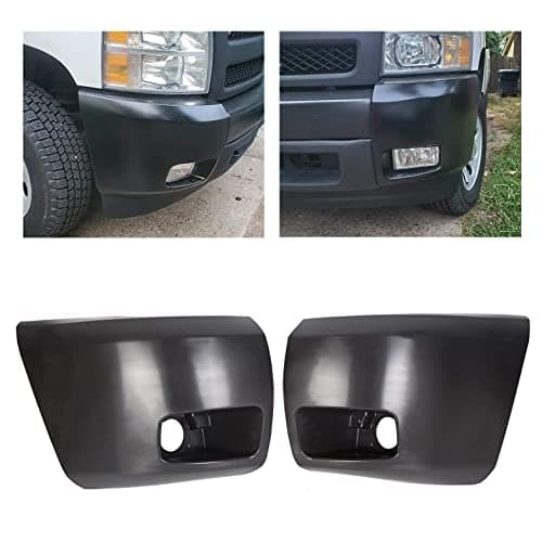 ECOTRIC Front Bumper End Cap Compatible with 2007-2013 Chevrolet Silverado 1500 GM1005147 15891682 GM1004147 15891681 GM1004147C GM1005147C Bumper Corner Extension Cover W/Fog Light Hole