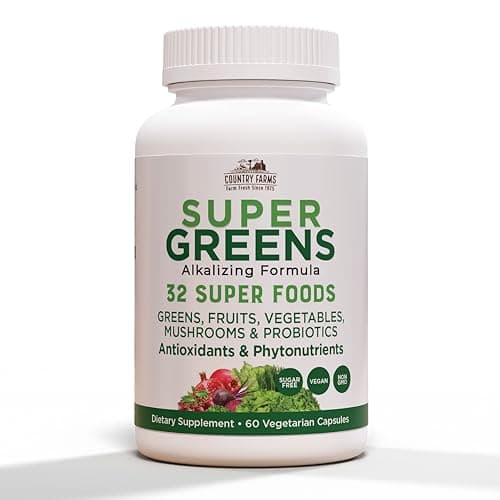 COUNTRY FARMS Super Greens Vegicaps 32 Super Foods Whole Food Supplement Greens Fruit Vegetables Mushrooms Probiotics Rich in Antioxidants Phytonutrients 60 Count 30 Servings