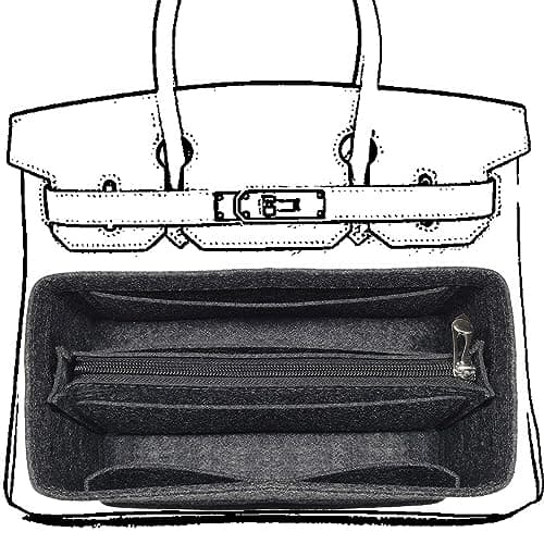 KOPPAL Purse Organizer Insert For Birkin 35 Bag, Felt Insert Organizer With Zipper, Large Capacity Handbags Insert Organizer & Purse Divider (35,Gray)