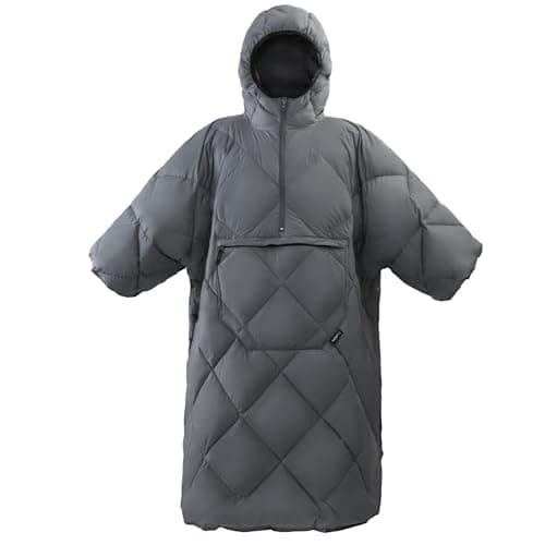 ATEPA Wearable Sleeping Bag Blanket Poncho Recycled Insulated WaterResistant Camping Poncho with Hood Ultralight Packable Stadium Blanket for Hiking Fishing Backpacking BBQ Outdoor Sports Grey