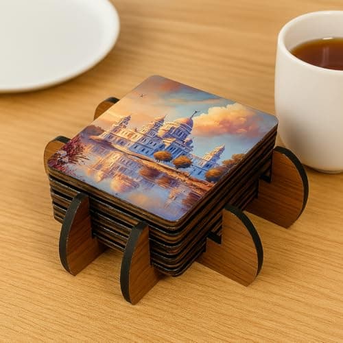 Tresneria® Tea Coasters, Set of 6, with Beautiful Designs | Comes with a Beautiful Gift Box | Dining Table Accessory | Square Shape | Diwali Gift | Corporate Gift (Acrylic Monumental Majesty)