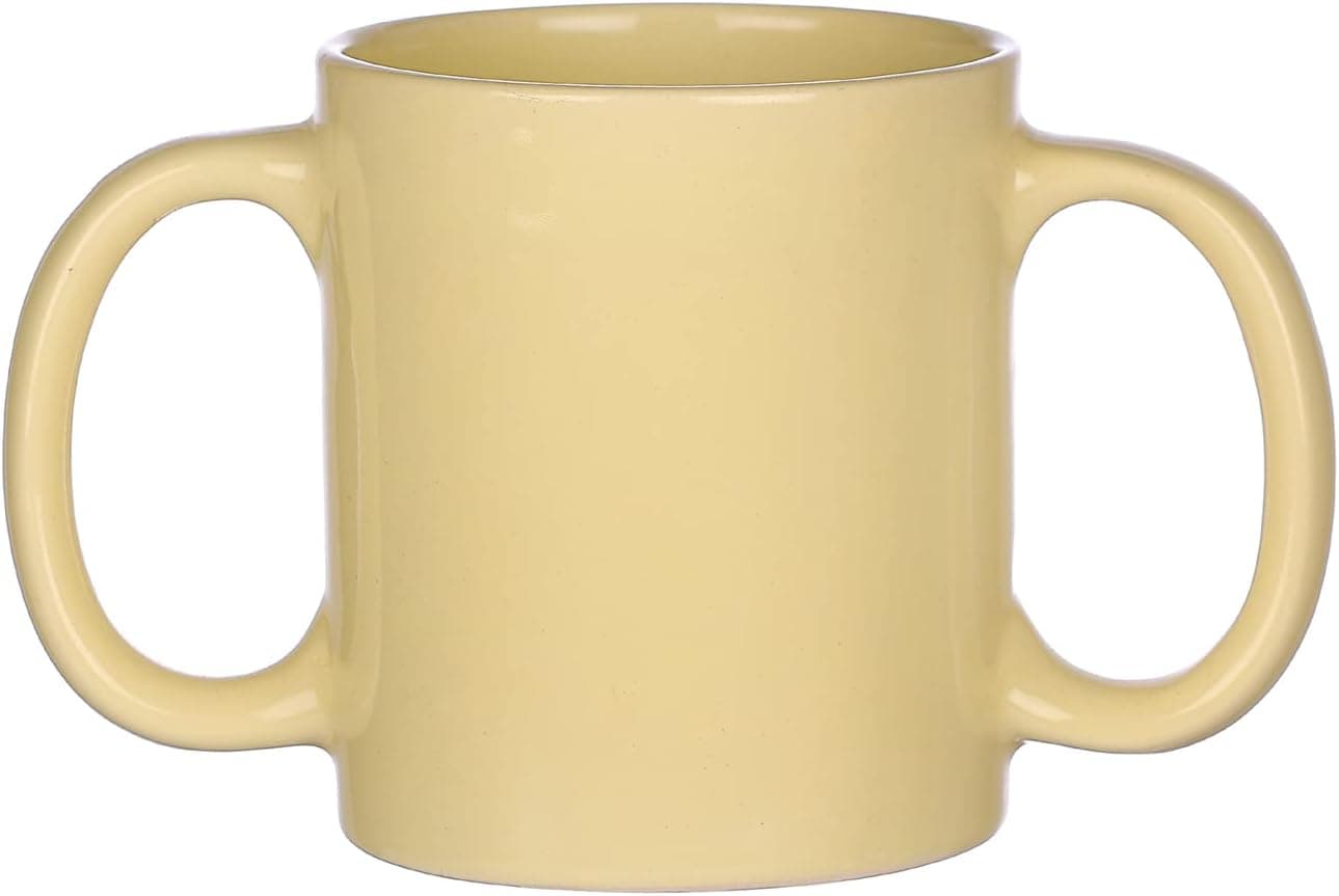 HealthGoodsIn Dual Handle Mug Double Grip Mug to Aid Tremors 1183 US Fl Oz 350 Ml Light Lemon Color
