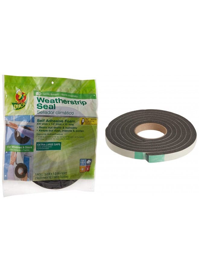 Duck Brand Self Adhesive Foam Weatherstrip Seal for Extra Large Gaps, 3/4-In x 1/2-In x 10-Ft, 1 Roll, 284426