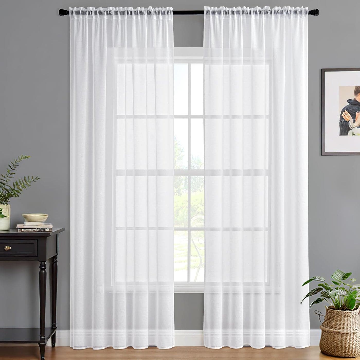 MIULEE Semi White Sheer Curtains 84 Inches Length Linen Textured Window Treatment Voile Drapes for Bedroom Living Room Rod Pocket 2 Panels 54 W x 84 L