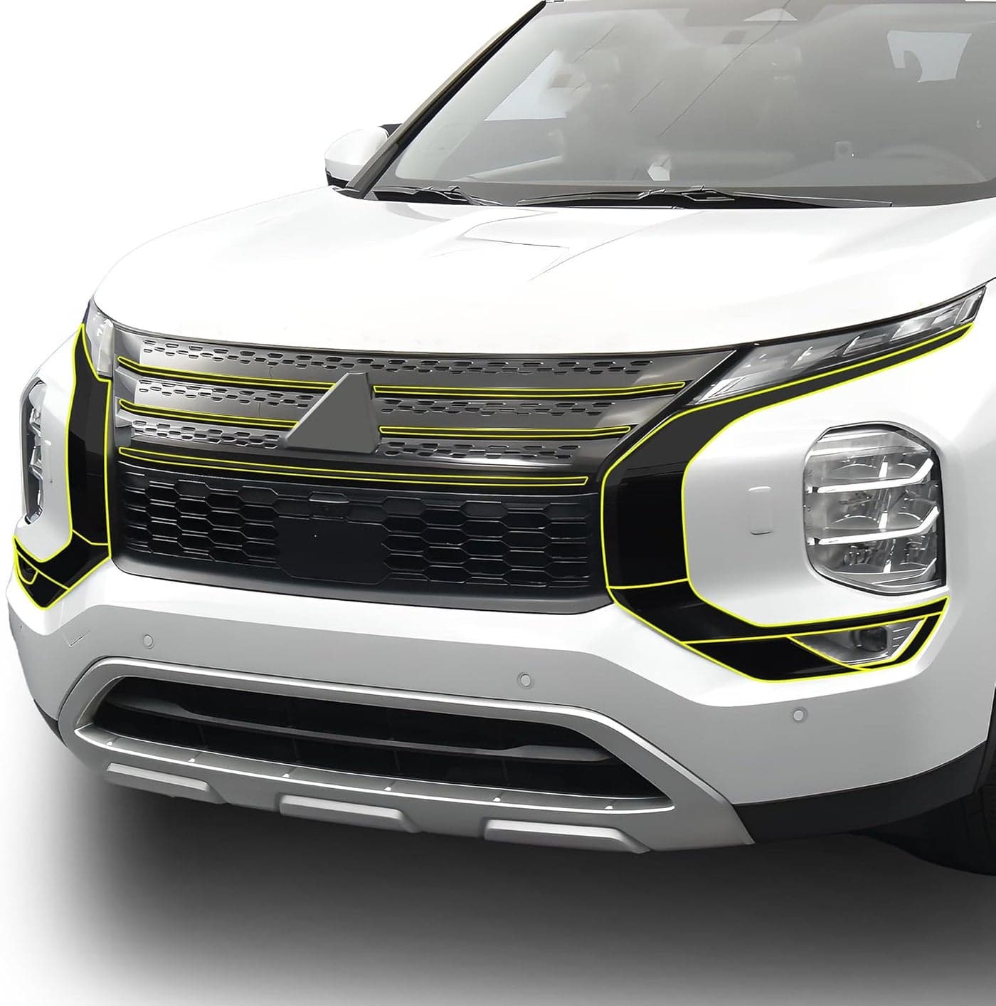 BOGAR TECH DESIGNS Middle Front Chrome Delete Overlay for Mitsubishi Outlander, Gloss Black