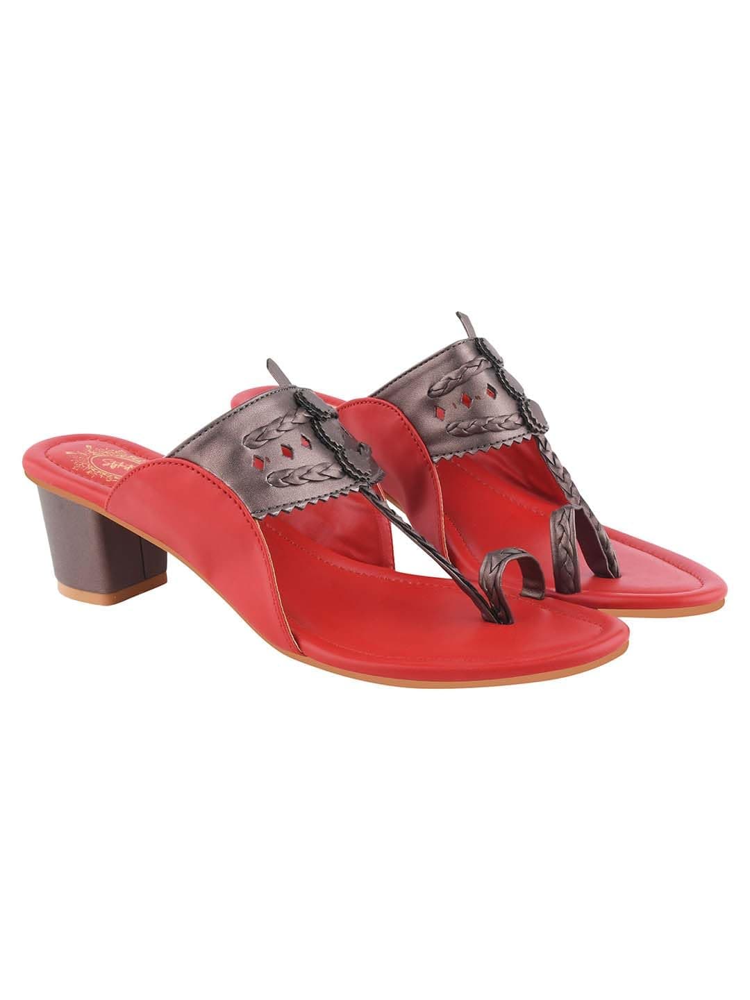 Shoetopia Women Red Sandal Block Heel Comfortable Toe Ring Slip-On Ethnic Casual Daily Footwear EU38