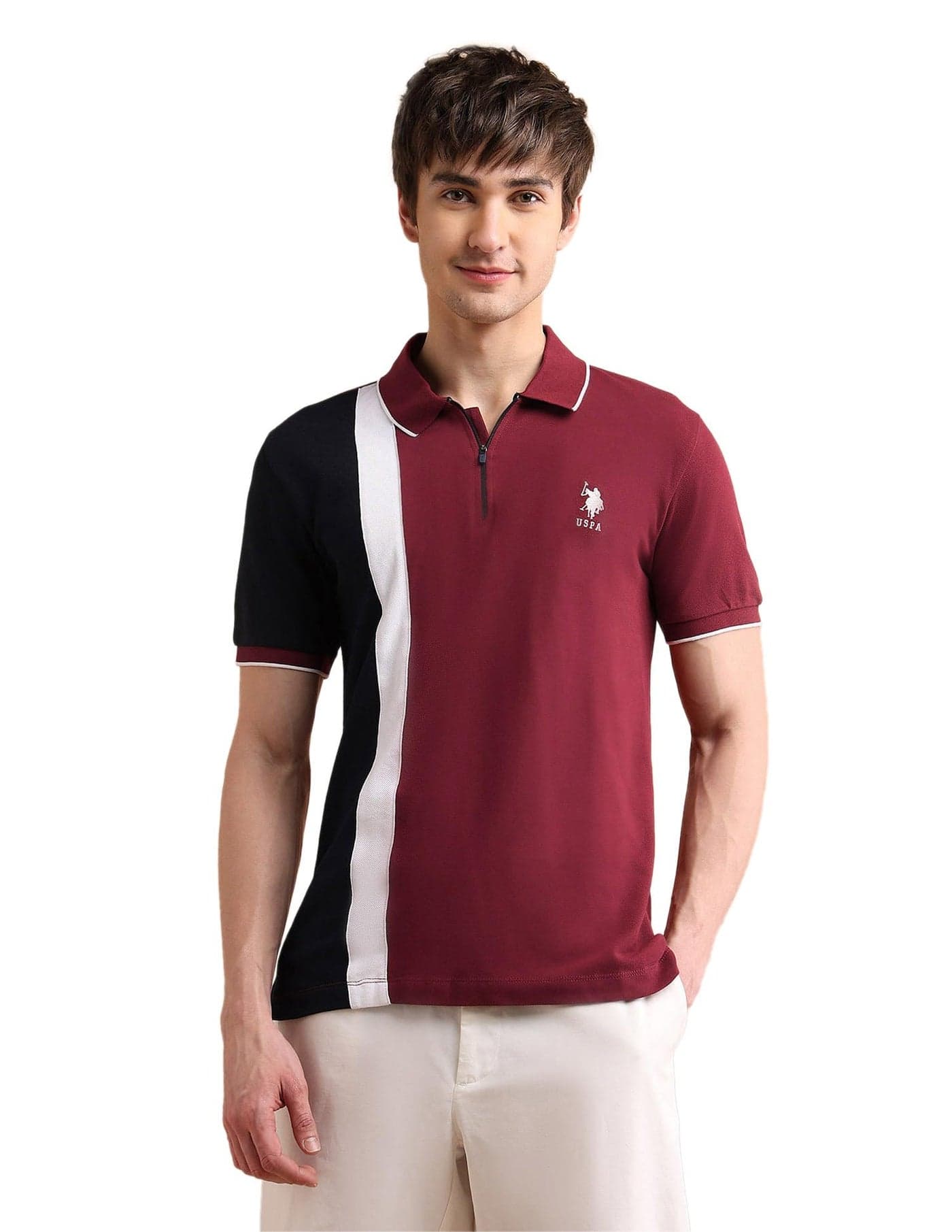 U.S. POLO ASSN. Slim Fit Polo T Shirts for Men - 100% Cotton, Half Sleeves Mens Tshirt - S, Maroon
