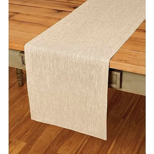 Solino Home Linen Table Runner 72 Inches Long - Athena, 100% Pure Linen Champagne Beige 14 x 72 Inch Table Runner for Dining, Spring, Summer