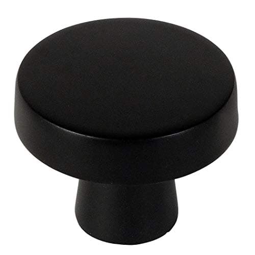 Cosmas 10 Pack 5234FB Flat Black Cabinet Knobs - Matte Black Round Cabinet Knob 1-1/4 Inch, Solid Zinc Metal, Kitchen Drawer Dresser Knob, Contemporary Hardware, Screws Included