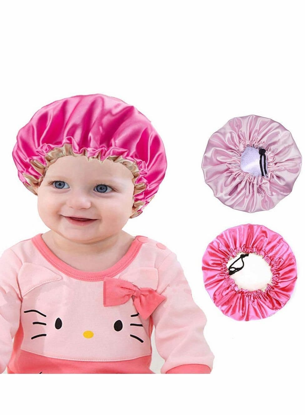 2 Pieces Satin Bonnet Kids Night Sleep Caps Adjustable Double Layer Sleeping Hats Showering for Girls Toddler Children Baby