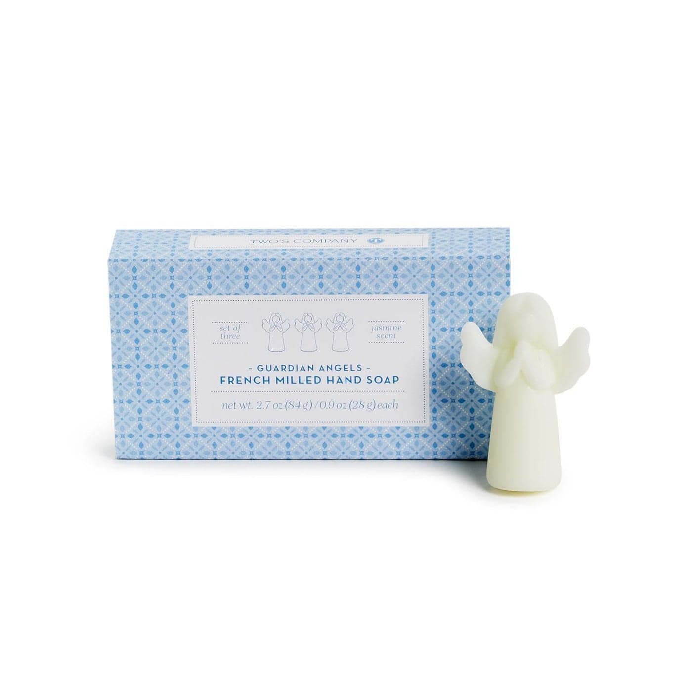 Twos Company Heaven Scent Guardian Angel Set of 3 French Milled Soap with Jasmine Scent in Gift Box 09 Oz Each 225inches Height White