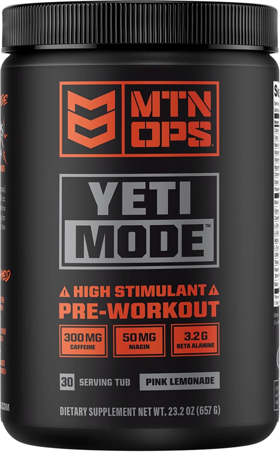 MTN OPS Yeti Mode PreWorkout Powder Explosive HighStimulant with 300mg Caffeine Creatine Monohydrate BetaAlanine and 45mg Niacin Pink Lemonade Flavor in 30 Serving Tub